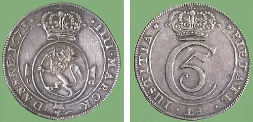 Vier Mark von Christian&nbsp;V. von 1671.