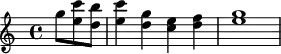 {\time 4/4 \skip4 \skip4. g''8 <e'' c'''> <d'' b''> <e'' c'''>4 <d'' g''> <c'' e''> <d'' f''> <e'' g''>1}