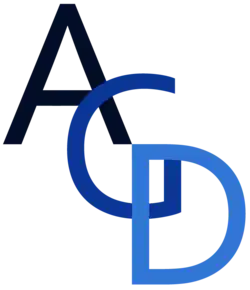 Die Buchstaben A, G und D sind diagonal in verschiedenen Blautönen von links oben nach rechts unten überlappend angeordnet.