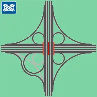 Vergrößertes Ohr für höhere Geschwindigkeit (angewandt z.&nbsp;B. bei den Autobahnkreuzen Hagen und Osnabrück-Süd)