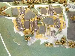 Modell einer Siedlung der Linearband­keramischen Kultur (5.&nbsp;Jt. v.&nbsp;Chr.), Hienheim, Foto&nbsp;(2015)