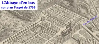 Die Abbaye d’en bas und ihre Gärten auf dem Plan von Turgot von 1736