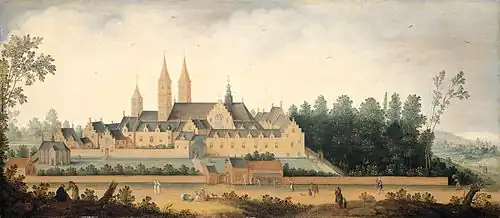 Blick auf die Abtei von Egmond-Binnen (Ölgemälde von Claes Dirksz van der Heck – 1638)