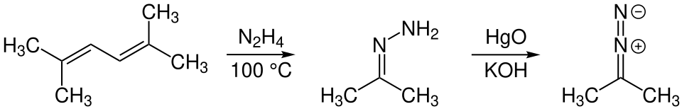 Synthese von Acetonhydrazon und 2-Diazopropan aus Acetonazin