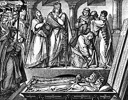 Adolf Ehrhardt: Beisetzung beider Könige 1309 im Speyerer Dom (historisierend, 1860)