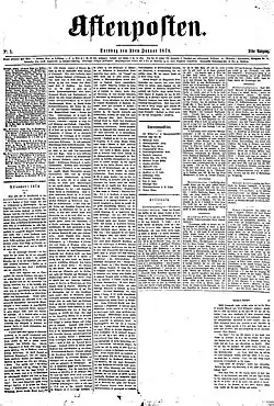 Aftenposten vom&nbsp;2.&nbsp;Januar&nbsp;1879