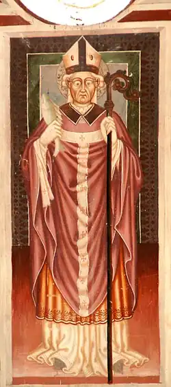 Ulrich, dargestellt in der Kapelle St. Agatha bei Disentis (um 1460)