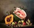 Mamão e melancia (Papaya und Wassermelone), 1860, 53,4 × 65 cm, Öl auf Leinwand, Museu Nacional de Belas Artes