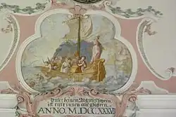 Emblematisches Deckenbild, mit Inschrift und der Jahreszahl 1737