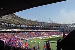 Jubelnde Zuschauer im Ajinomoto-Stadion