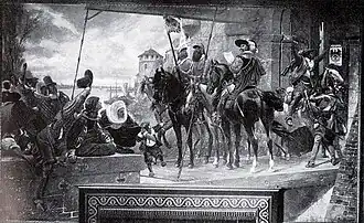 Wandgemälde „Besitzergreifung Düsseldorfs durch die Brandenburger 1609“ von Albert Baur