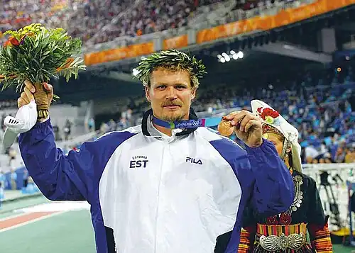 Aleksander Tammert (hier im Jahr 2007) scheiterte mit 58,64&nbsp;m in der Qualifikation – in den folgenden Jahren war er unter anderem Olympiadritter&nbsp;(2004)
