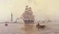 Segelschiff vor der Freiheitsstatue im Hafen von New York 1897