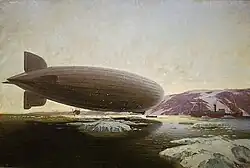 LZ 127 mit dem russischen Eisbrecher Malygin, Gemälde von Alexander Kircher, 1931