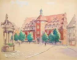 Neues Rathaus am Markt von Merseburg, Aquarell