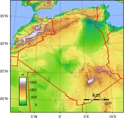 Topographie Algeriens mit dem Tuareg-Schild