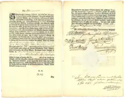 Aktie der Ahlingsåhs Manufactur-Societet vom 31. Dezember 1728 über 100 Taler Silbermünze, ausgestellt auf den bedeutenden Industriepionier Jonas Alström (1751 unter dem Namen Alströmer in den Adelstand erhoben). Zu den Financiers seiner Ahlingsåhs-Textilmanufaktur gehörte u. a. der schwedische König Friedrich von Hessen-Kassel. Das Zertifikat ist die älteste bekannte schwedische Aktie.