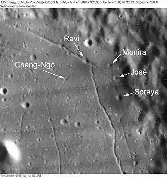 Chang-Ngo und Umgebung mit den Kratern Ravi, Monira, José und Soraya (Lunar&nbsp;Orbiter&nbsp;IV)