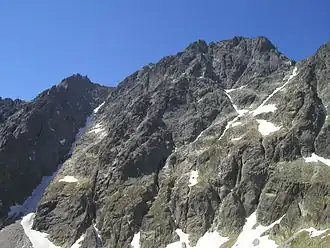 Die Gerlachovská veža links des Hauptgipfels Gerlachovský štít