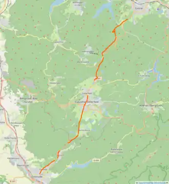 Verlauf der Alten Harzstraße (orange)