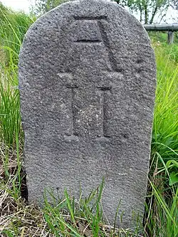 Alter deutscher Grenzstein am schwarzen Kreuz Fürstenwalde (Geising) mit Gemerke