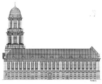 Zeichnung von Ludwig Hoffmann: Seitenansicht aus der Stralauer Straße