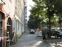 Am Generalshof, von der Friedrichshagener Str. aus gesehen. am linken Bildrand steht das genannte Gemeindehaus