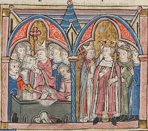 Der Tod Amalrichs (links) und die Krönung Balduins