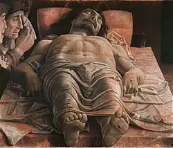 20. Perspektivische Verkürzung. Andrea Mantegna: Beweinung Christi, ca. 1490.
