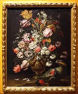 Blumenvase mit Papagei, signiert „ASc 1700“, Museo civico, Prato