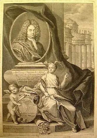 Andreas Dietrich Apel (1662–1718), Handelsherr in Leipzig, nach 1708, Stich von Martin Bernigeroth nach einem Bild von David Hoyer