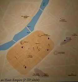 Karte von Juliomagus im Haut-Empire anhand von archäologischen Funden.