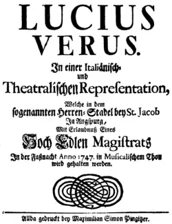 Anonym – Lucius Verus – Titelseite des Librettos – Augsburg 1747