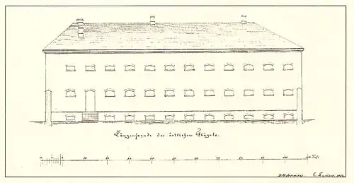 Ansicht des seitlichen Flügels des Untersuchungsgefängnis, gez. Landbaumeister D. C. Susemihl, 1852