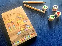 Spielmaterial des Würfelspiels Anubixx