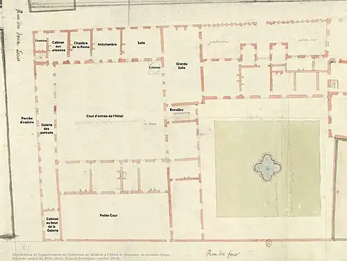 Plan des Appartement Caterine de’ Medicis, 2. Hälfte 16. Jahrhundert