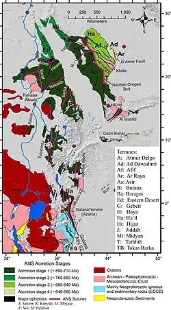 Arabisch-Nubischer Schild mit Krustendomainen und -akkretionsalter