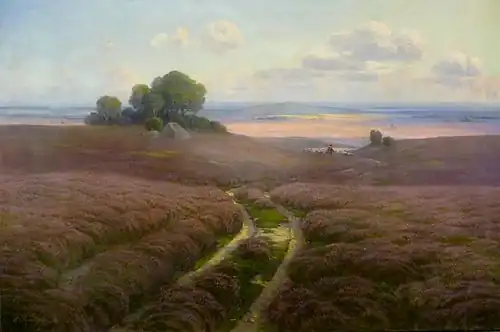 Auf blühender Heide bei Wilsede, Ölgemälde 1910