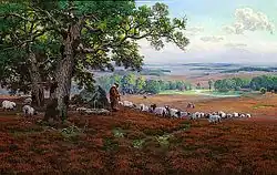 Schäfer mit Schafherde bei Wilsede, Ölgemälde 1909