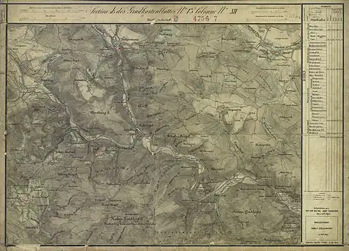 Der Westen von Baden mit Rauheneck und Rauhenstein, um 1872 (rechts unten)