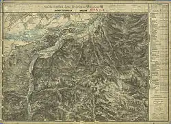 Forchtenstein (oben rechts) und westliche Umgebung mit Hochwolkersdorf im Rosaliengebirge und dem Pittental