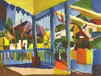 August Macke: Terrasse des Landhauses in Saint Germain (Aquarell, 1914)