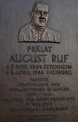 Gedenktafel zum 50. Todestag von August Ruf