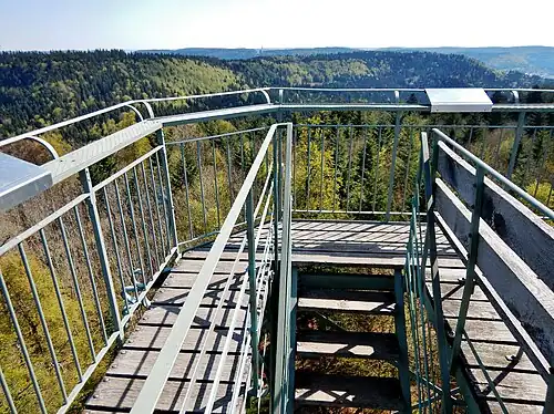 Die 30 m hohe Aussichtsplattform mit Blick auf die Südflanke des Hochbergs.