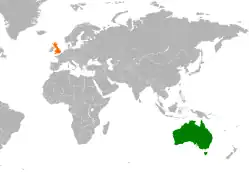 Lage von Australien und Vereinigtes Königreich