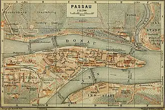 Stadtplan von Passau (Baedeker, 1911)