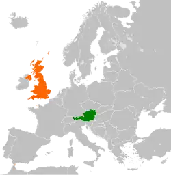 Lage von Österreich und Vereinigtes Königreich