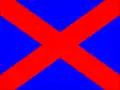 blaue Flagge mit rotem Diagonalkreuz