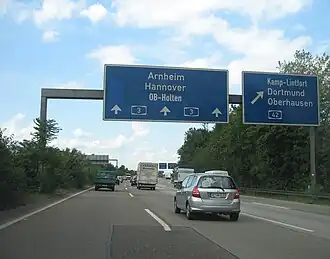 Die A&nbsp;3 kurz vor dem Autobahnkreuz Oberhausen-West