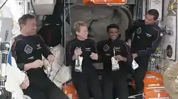 V.l.n.r: Sławosz Uznański-Wiśniewski, Peggy Whitson, Tibor Kapu, Shubhanshu Shukla